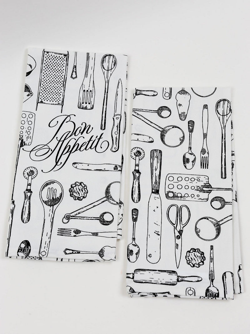Set of 2 Black and White Kitchen Utensil Towels (3 Styles)-Inspire Me! Home Decor