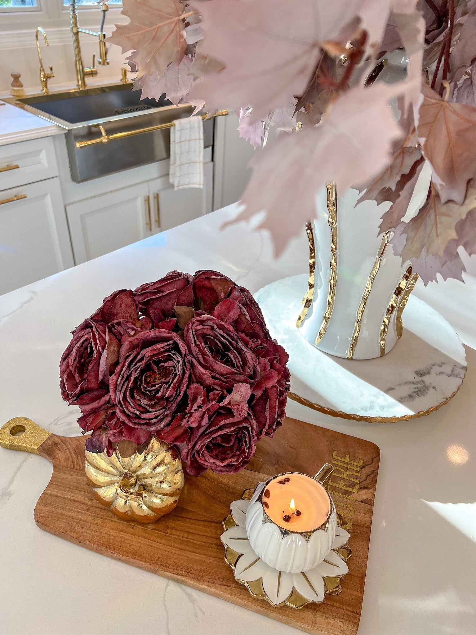 Wood Charcuterie Board with Gold Handle