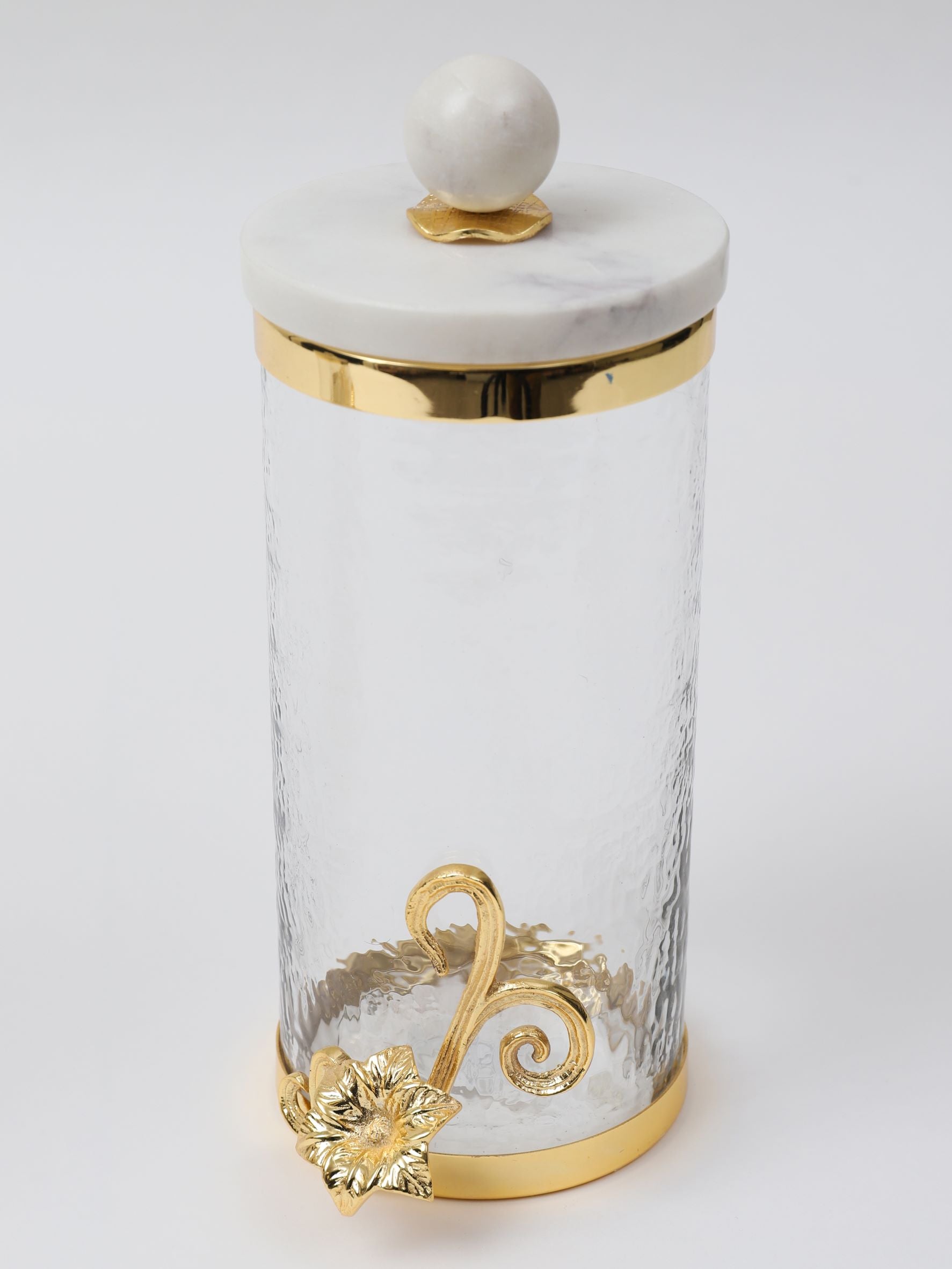 Glass Canister with Gold Detail and Marble Lid (3 Sizes)-Inspire Me! Home Decor