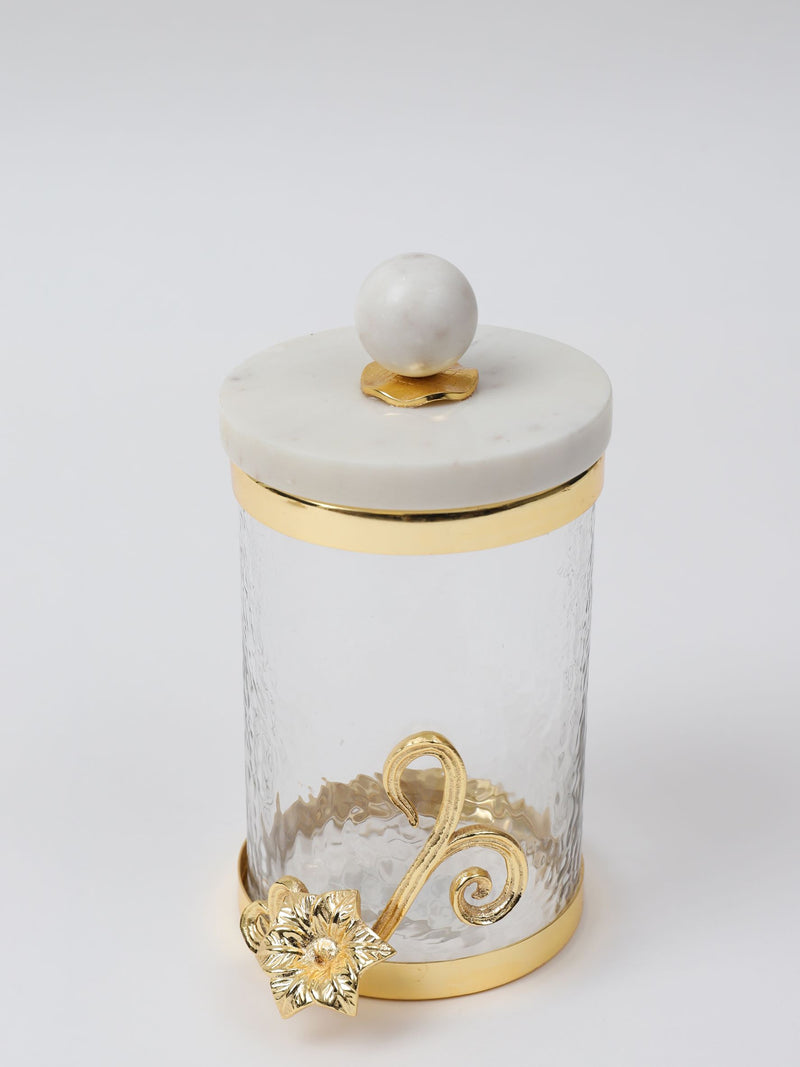Glass Canister with Gold Detail and Marble Lid (3 Sizes)-Inspire Me! Home Decor