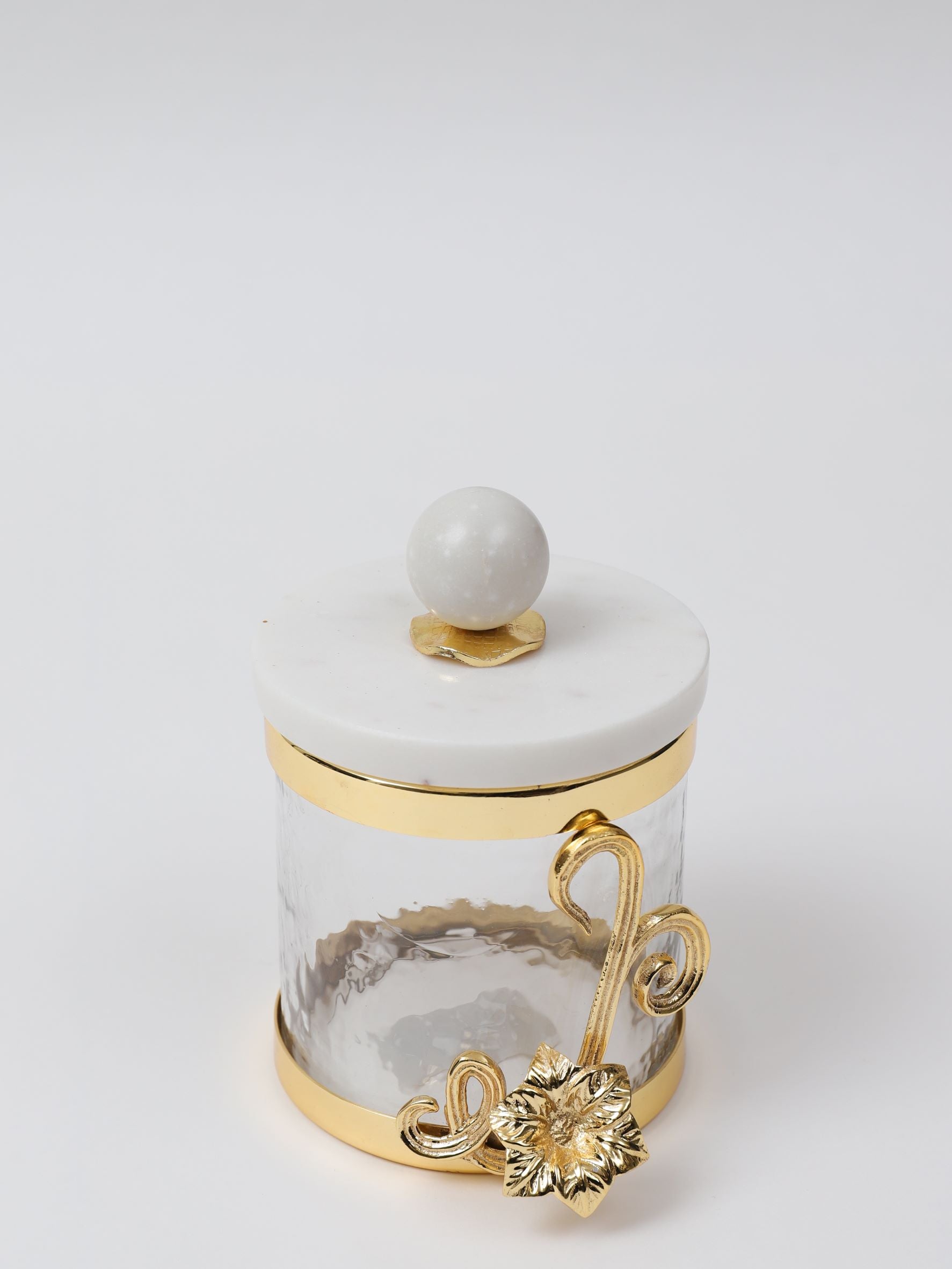 Glass Canister with Gold Detail and Marble Lid (3 Sizes)-Inspire Me! Home Decor