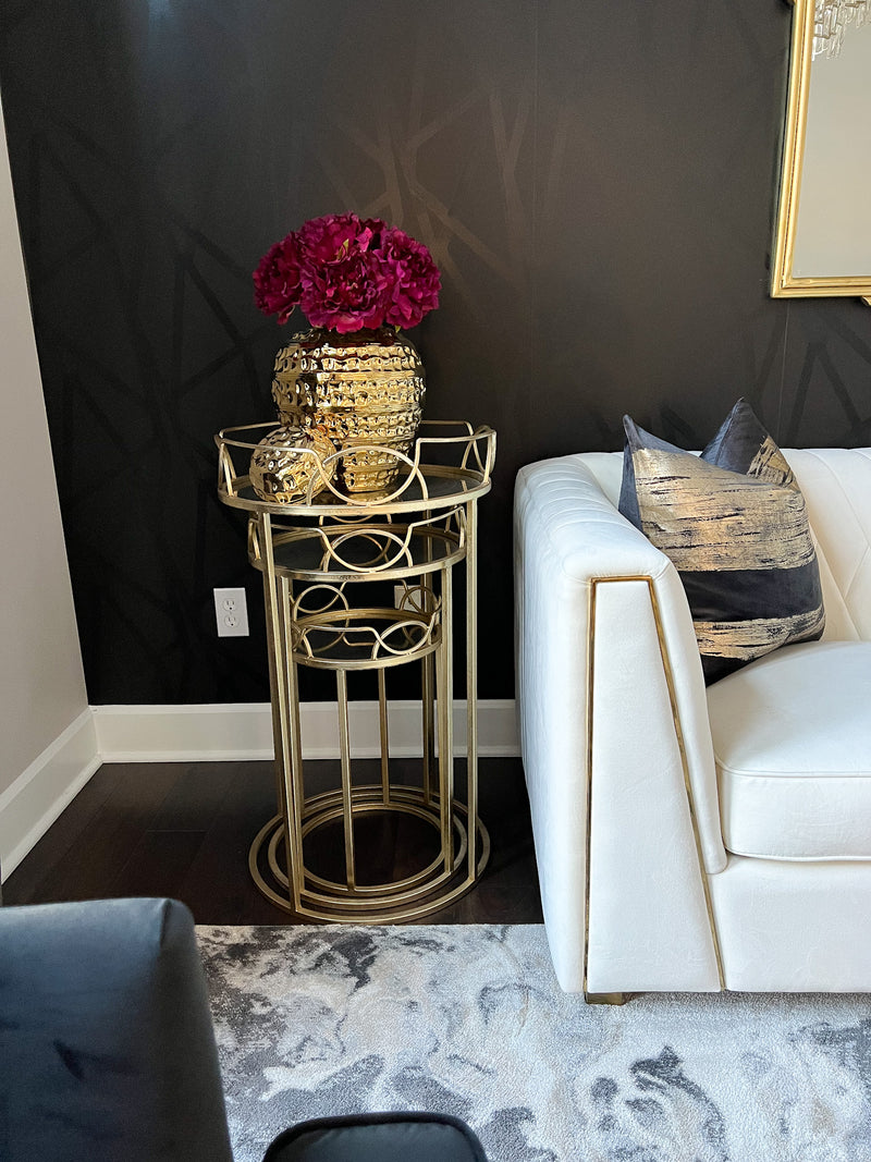 Gold Round Nesting Tables with Antiqued Mirrored Tops