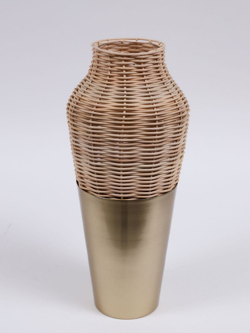 Rattan Wicker Vase with Gold Metal Base-Inspire Me! Home Decor