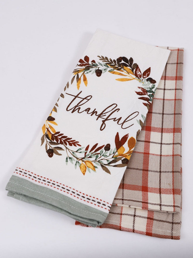 "Thankful" Plaid Kitchen Towels-Inspire Me! Home Decor