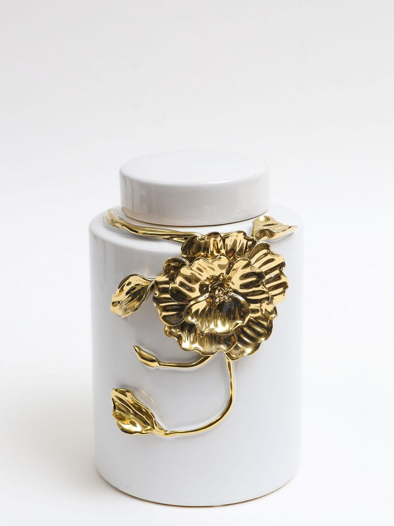 White Ceramic Vase with Gold Floral Design (3 Sizes)-Inspire Me! Home Decor