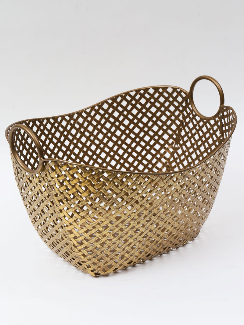 Gold Basket with Handles-Inspire Me! Home Decor