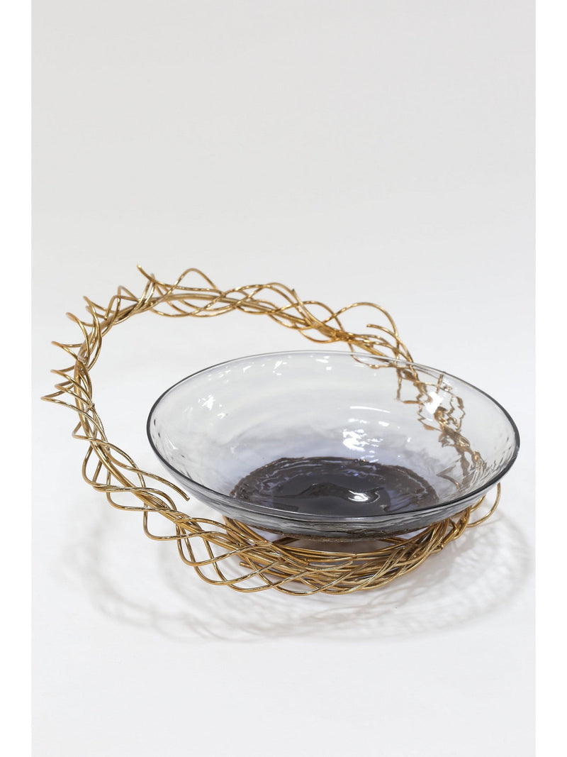Shallow Glass Bowl with Gold Metal Swirl-Inspire Me! Home Decor
