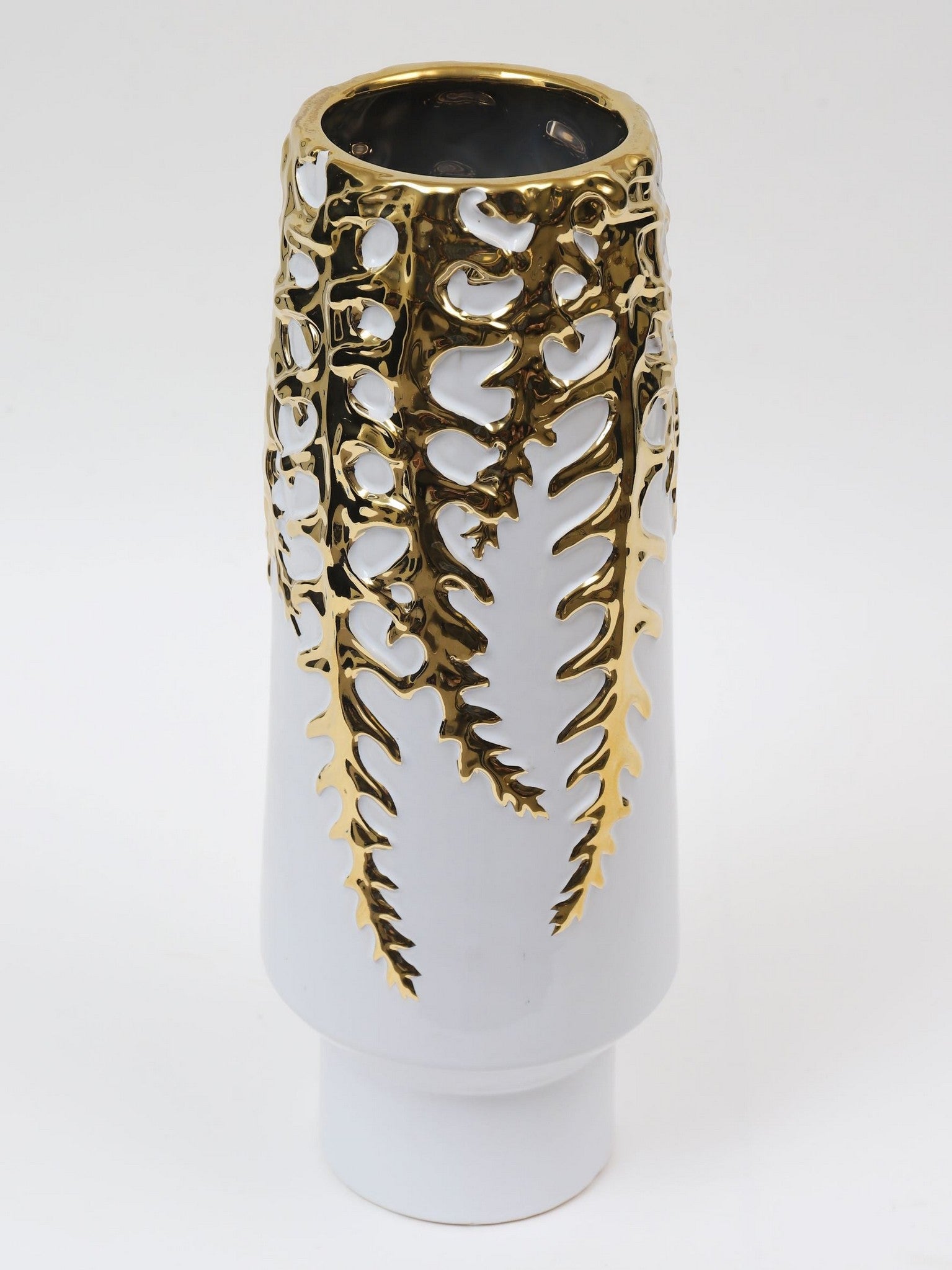 White Ceramic Vase with Gold Vine Design (3 Sizes)