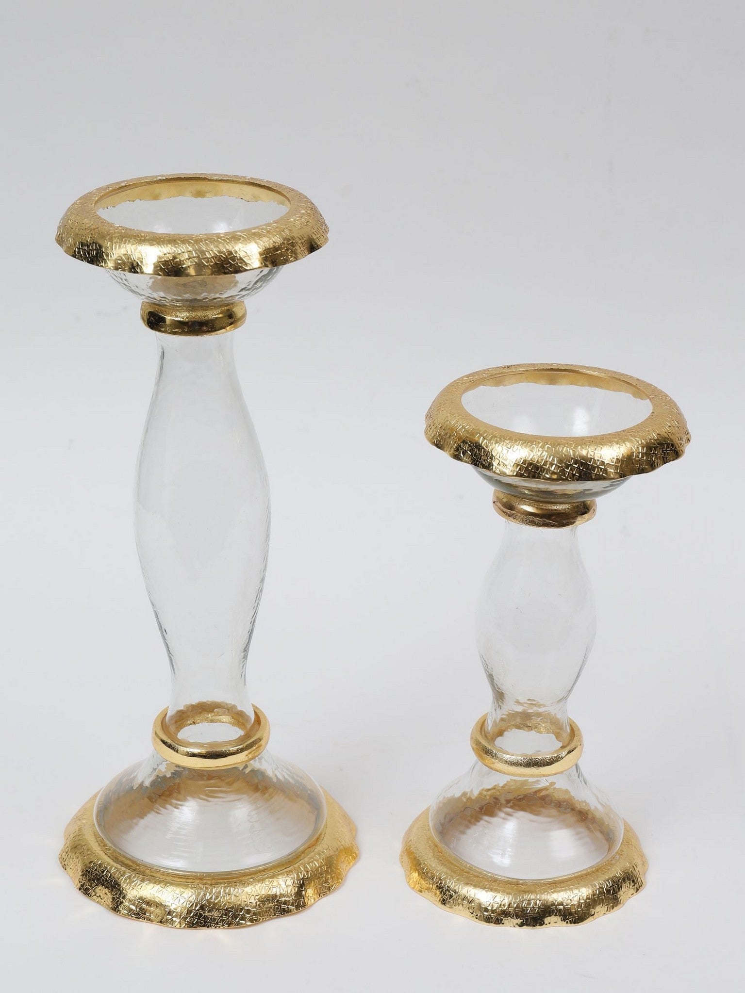 Glass Candle Holders with Gold Ruffle Detail (2 Sizes)-Inspire Me! Home Decor