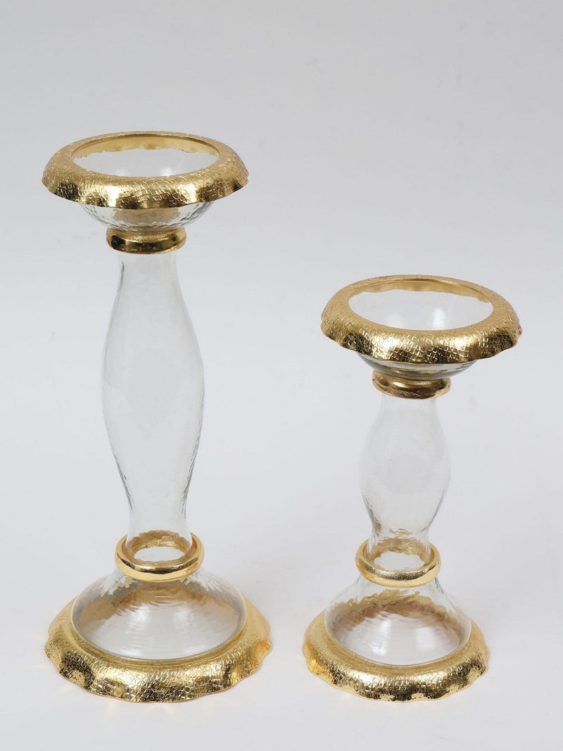 Glass Candle Holders with Gold Ruffle Detail (2 Sizes)-Inspire Me! Home Decor
