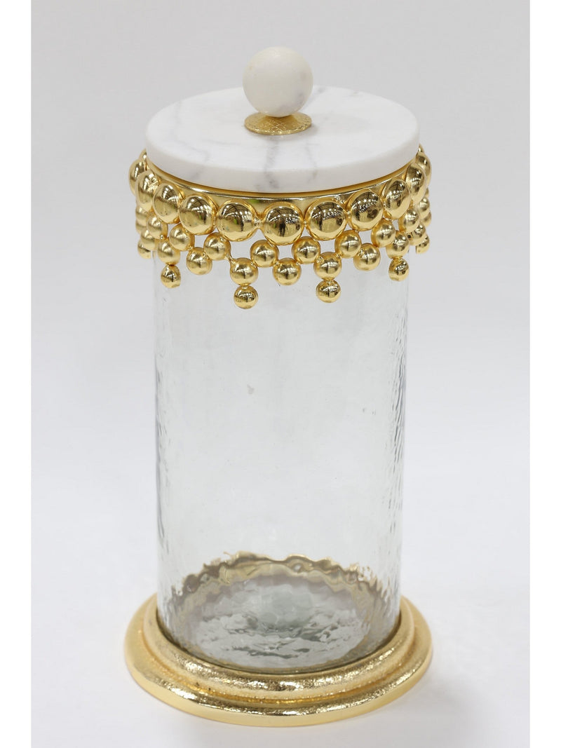 Gold Beaded Canisters w/ Marble Lid (3 sizes)-Inspire Me! Home Decor
