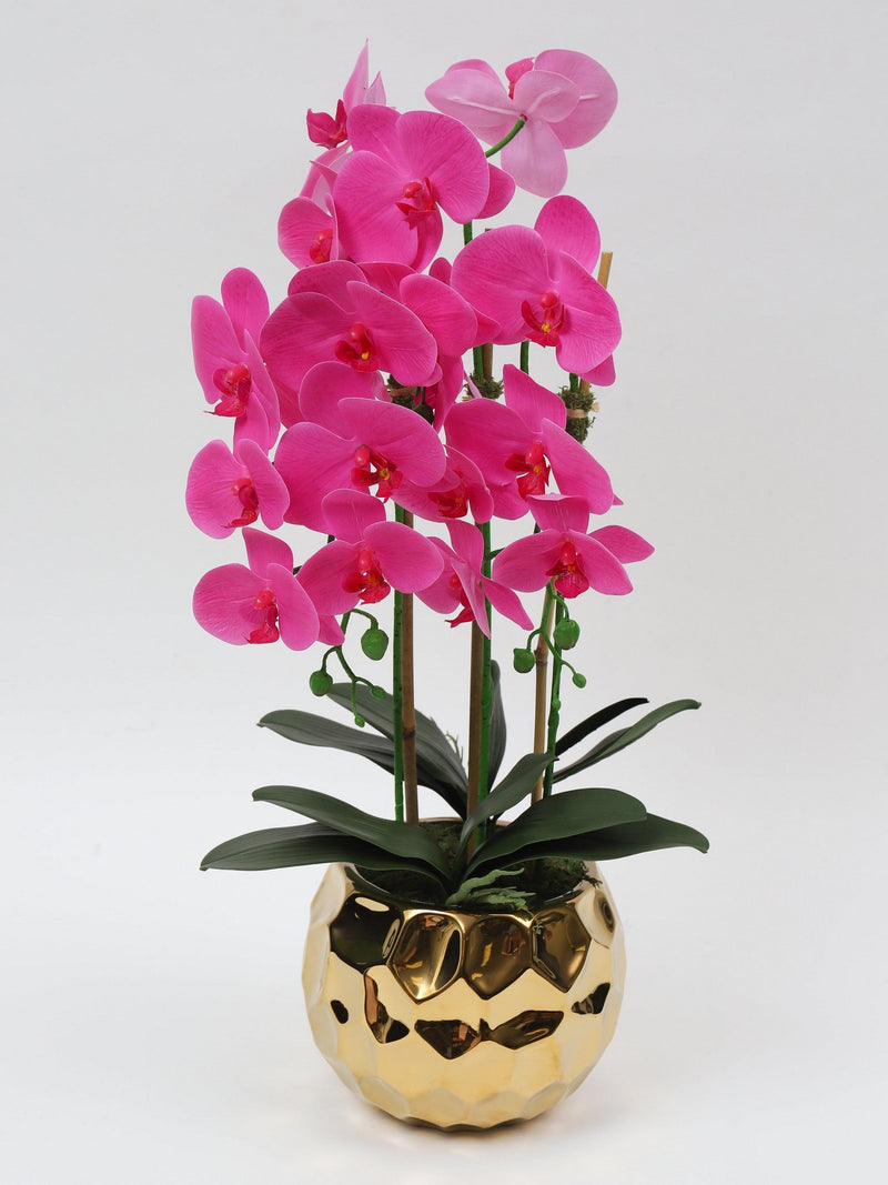 Pink Potted Faux Orchid in Gold Beveled Pot-Inspire Me! Home Decor