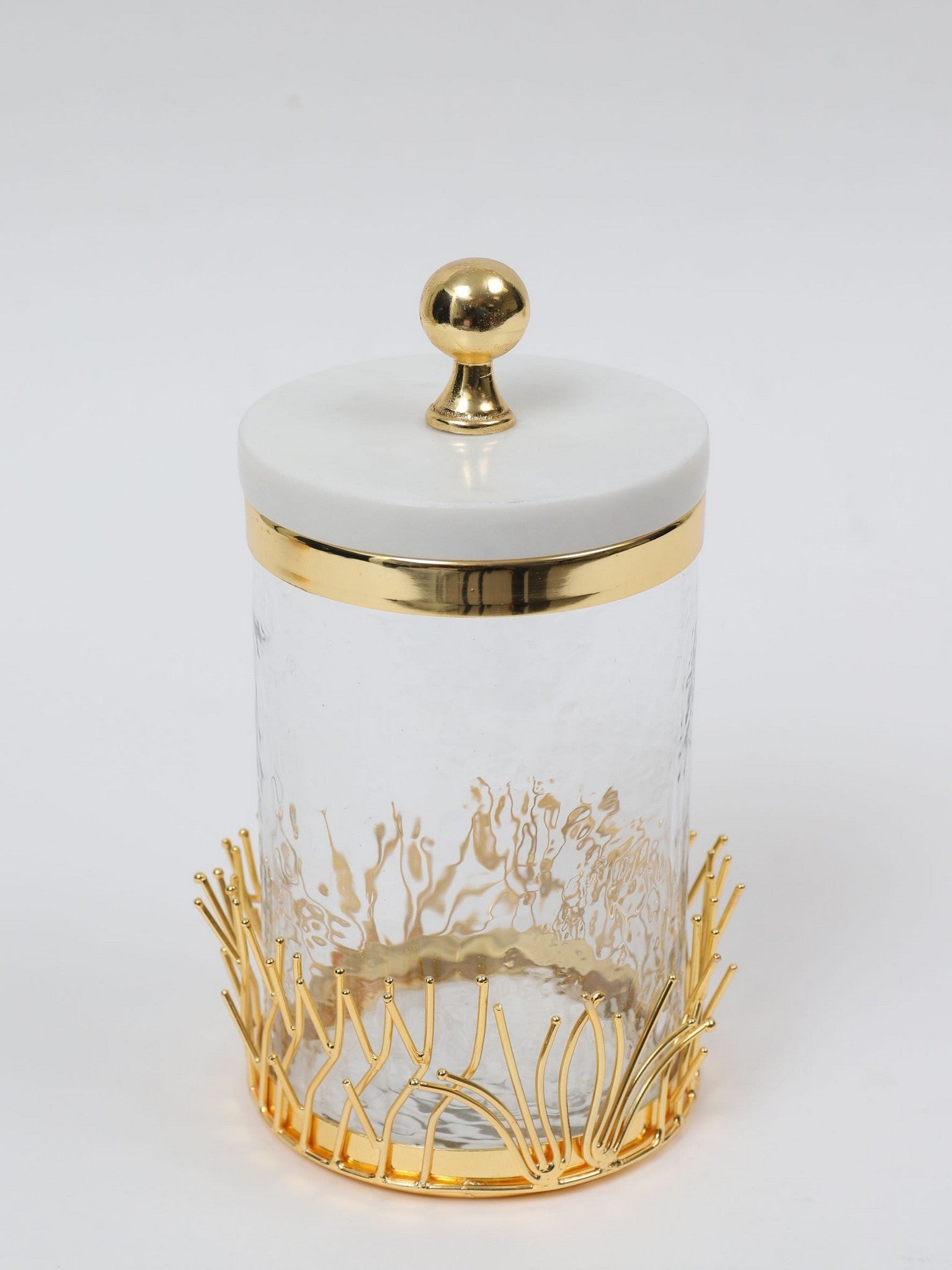 Glass Canister with Gold Branch Design and Marble and Gold Lid (3 Sizes)-Inspire Me! Home Decor