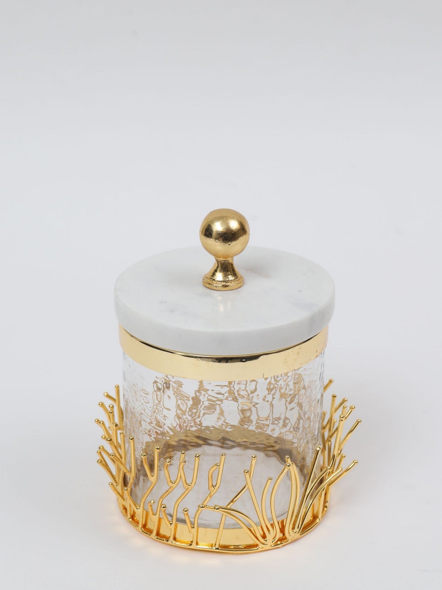 Glass Canister with Gold Branch Design and Marble and Gold Lid (3 Sizes)-Inspire Me! Home Decor