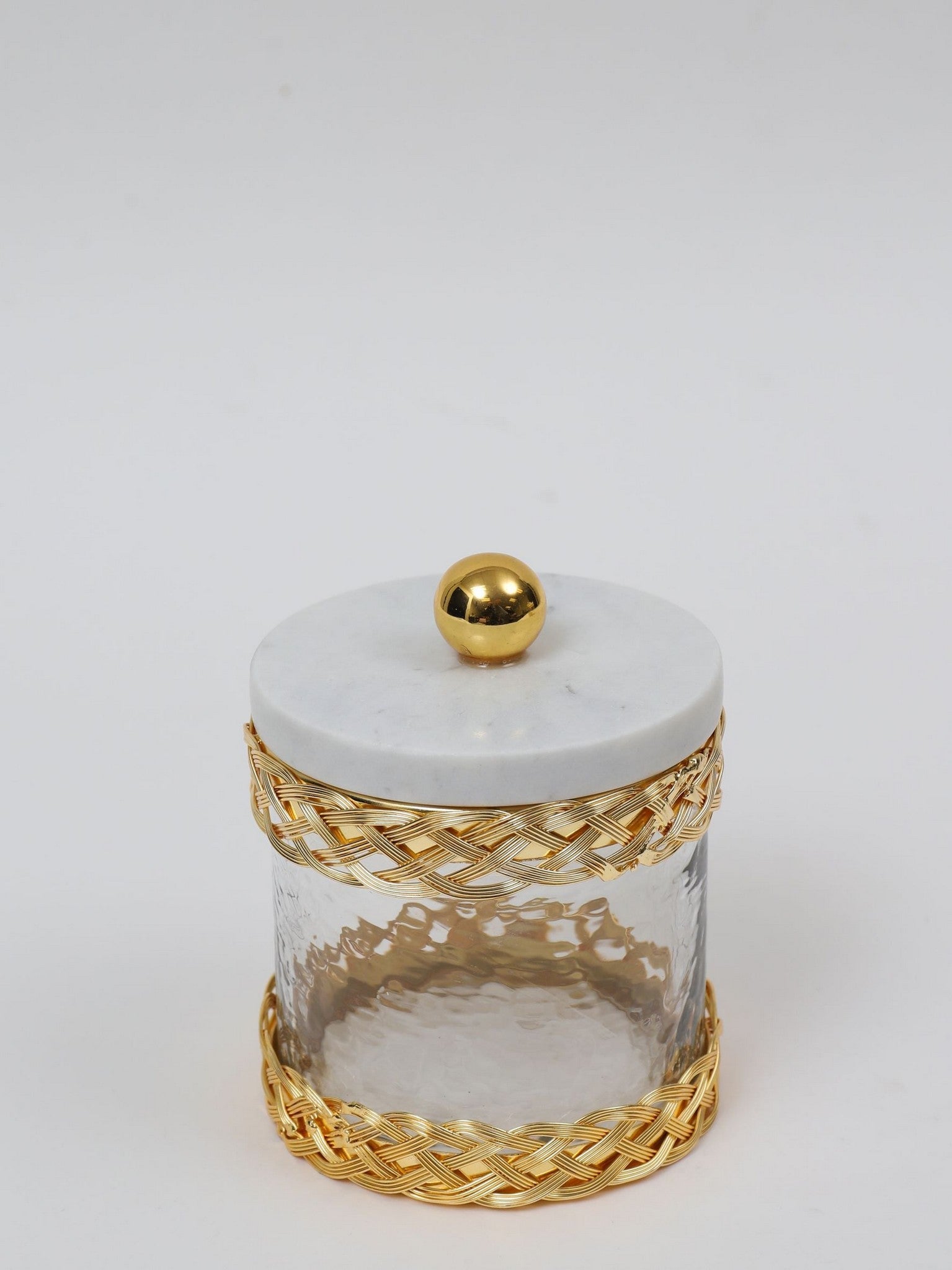 Glass Canister with Gold Lattice Design and Marble and Gold Lid (3 Sizes)-Inspire Me! Home Decor