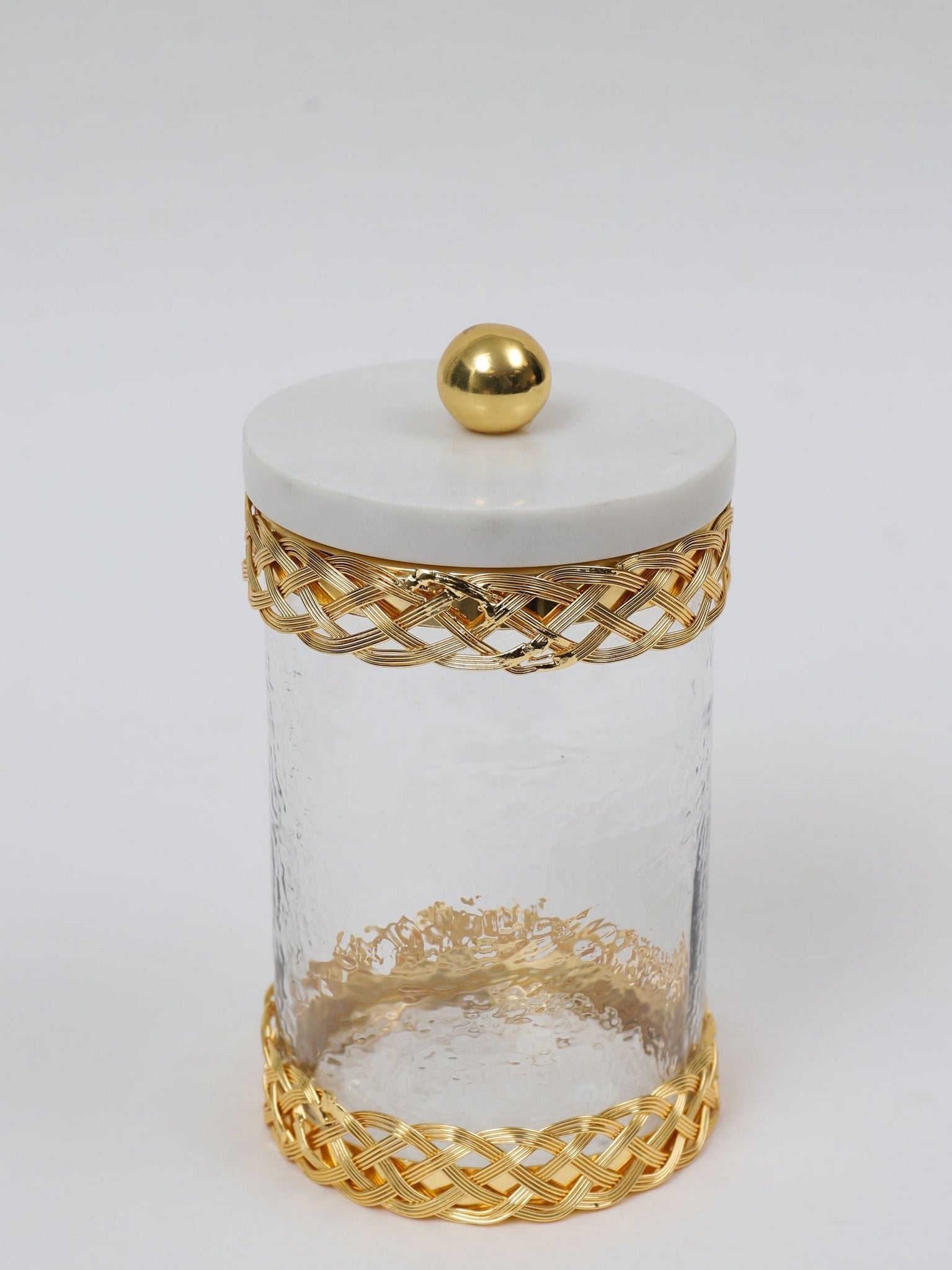 Glass Canister with Gold Lattice Design and Marble and Gold Lid (3 Sizes)-Inspire Me! Home Decor