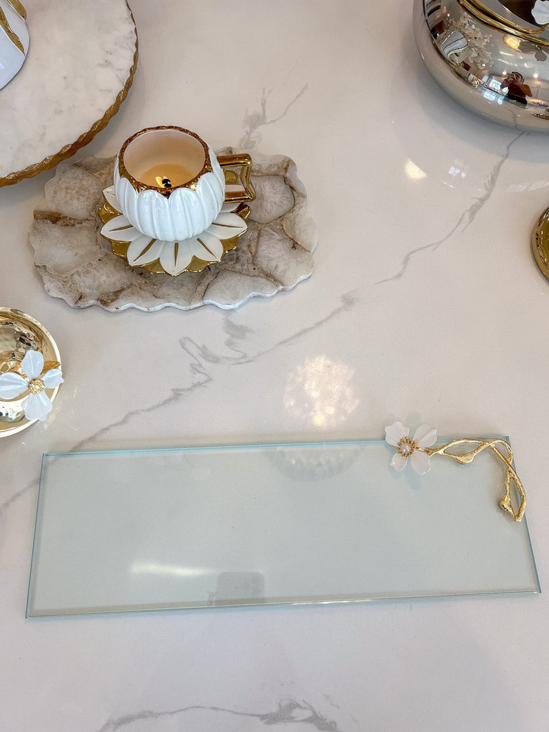 Rectangular Glass Tray from The White Jeweled Flower Collection