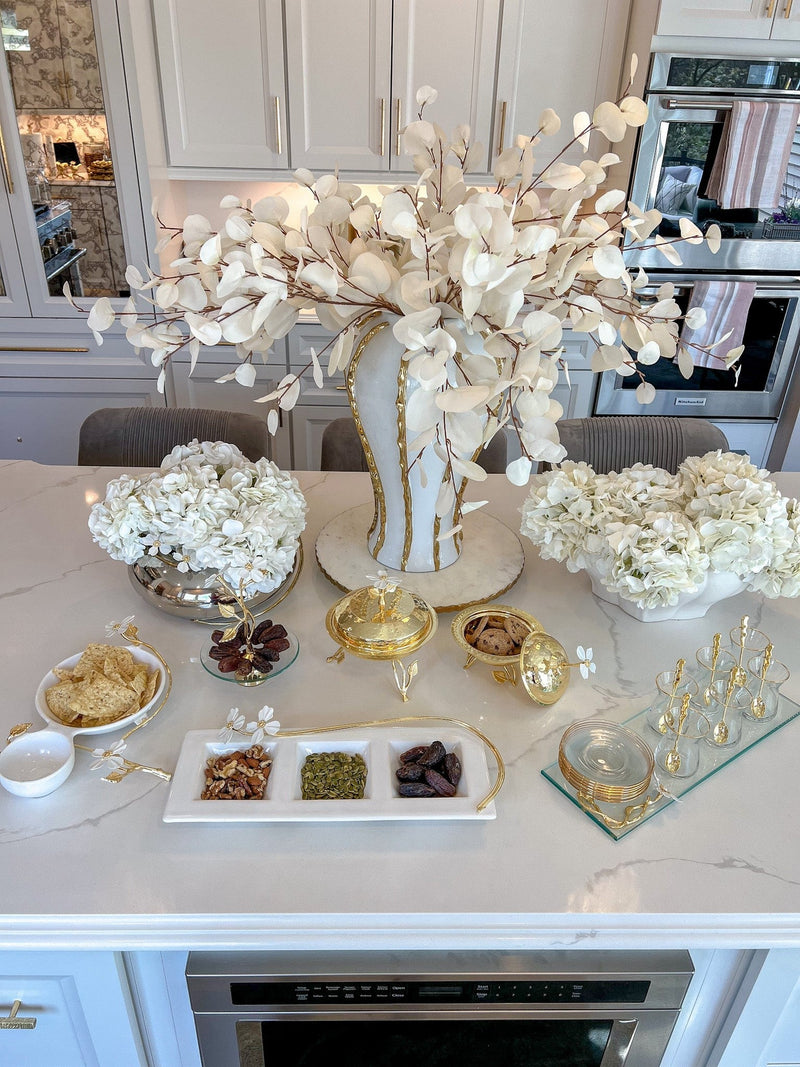 Round Glass Tray From The White Jeweled Flower Collection