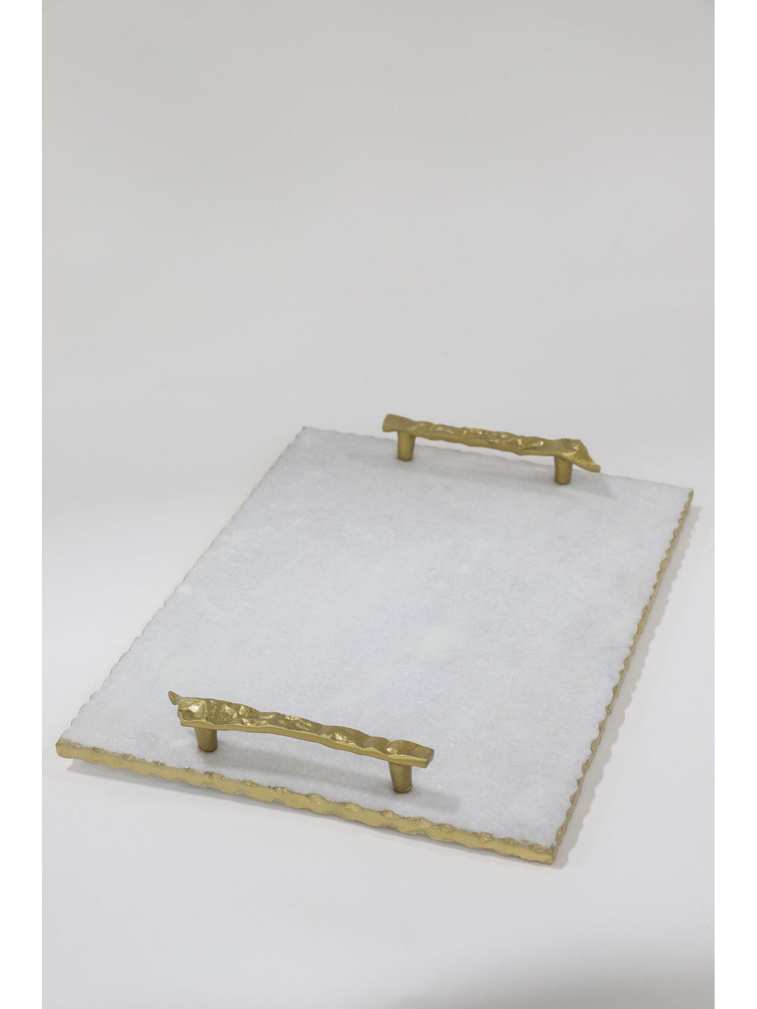 White Marble Tray with Gold Textured Handles and Edge-Inspire Me! Home Decor