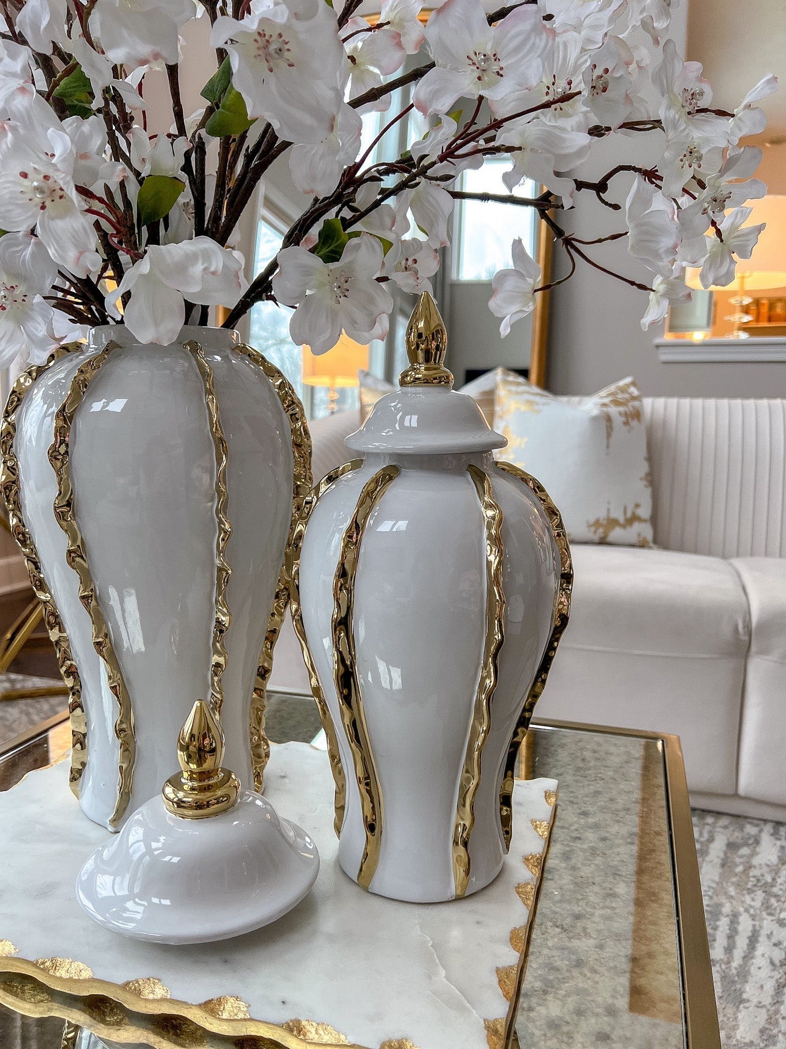 White Ginger Jar with Gold Details (3 Sizes)