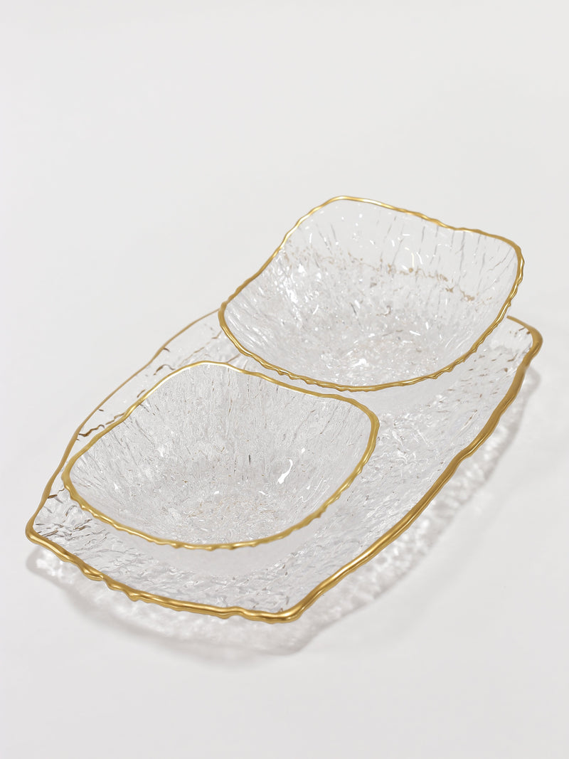 Glass Textured Serving Set with Gold Trim-Inspire Me! Home Decor