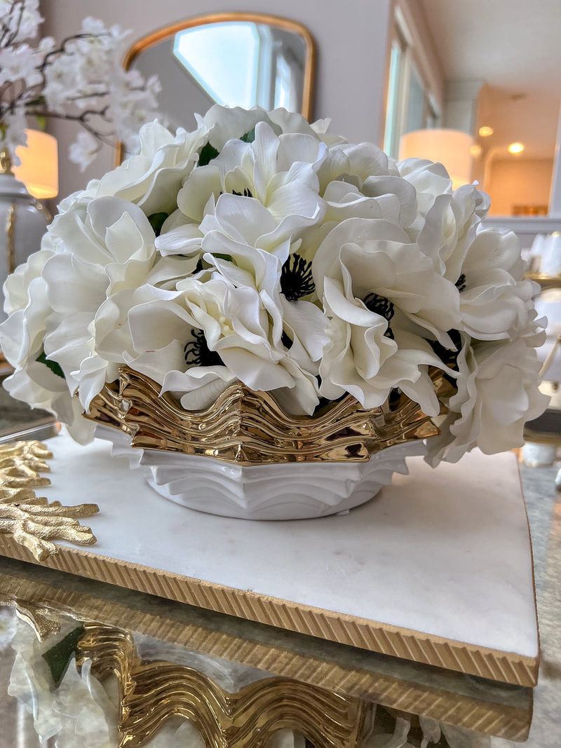 White and Gold Scalloped Bowl