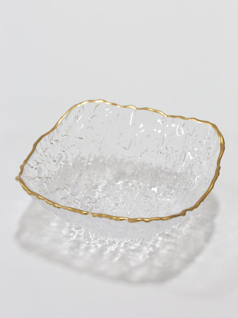 Glass Textured Square Salad Bowl with Gold Trim-Inspire Me! Home Decor