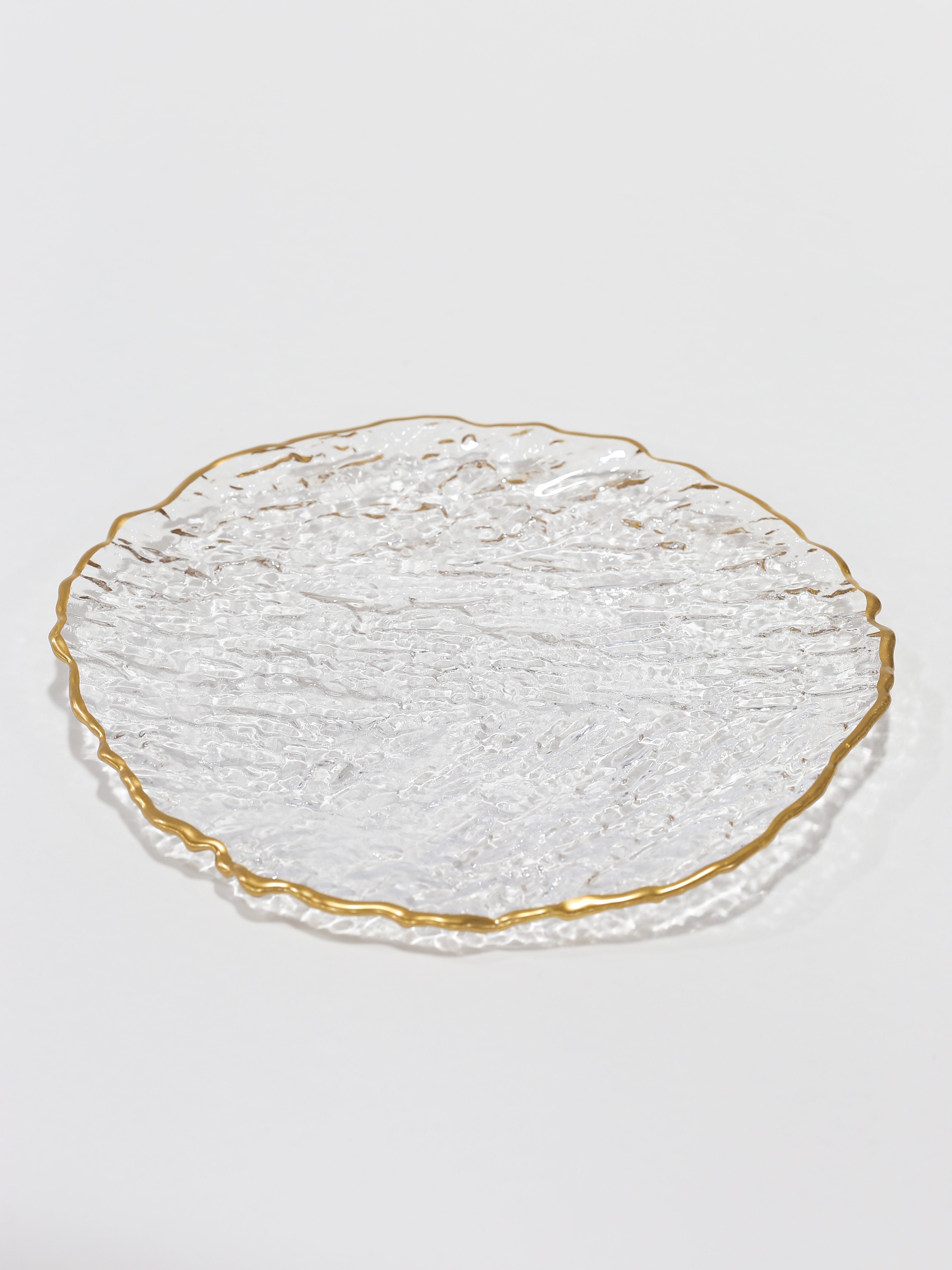 Glass textured Dessert Plate with Gold Trim-Inspire Me! Home Decor