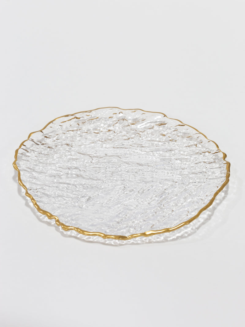 Glass textured Dessert Plate with Gold Trim-Inspire Me! Home Decor