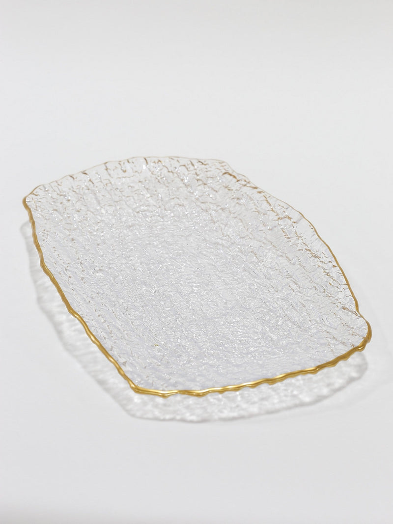 Glass Textured Oblong Tray with Gold Trim-Inspire Me! Home Decor