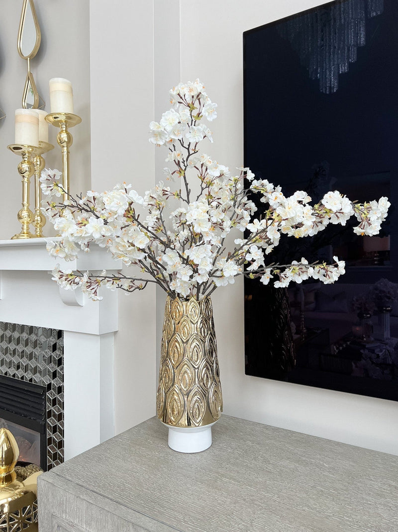 White Porcelain Vase with Gold Petal Design