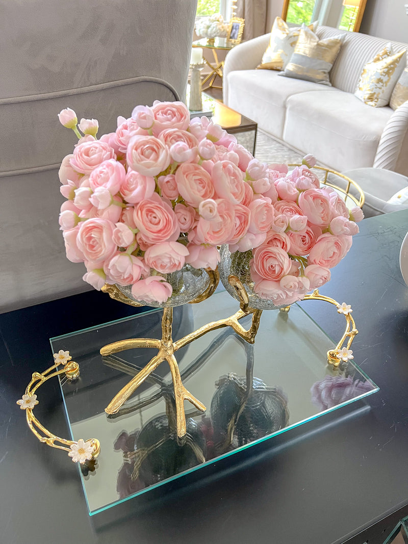 Gold Branch Centerpiece with 2 Glass Crackled Bowls
