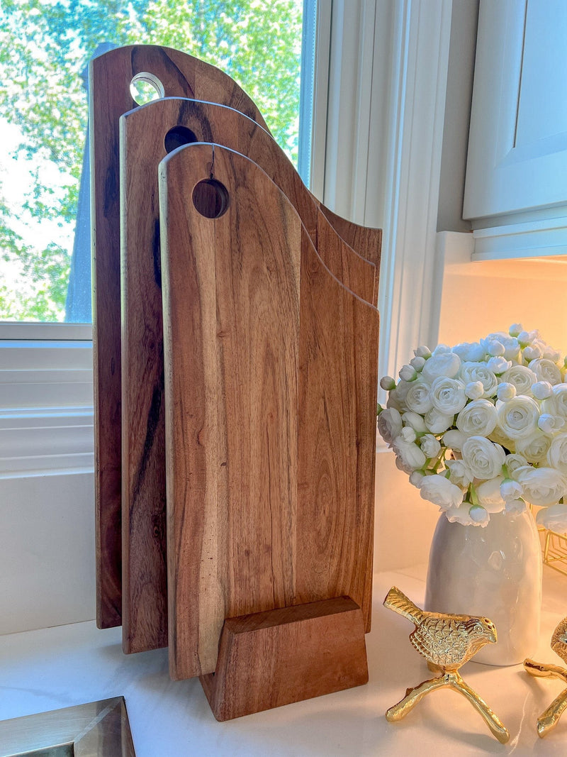 Set of 3 Wood Boards with Stand