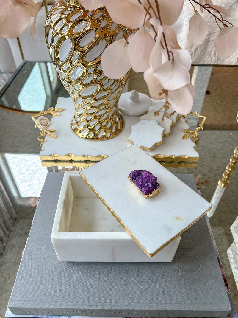 Marble Box with Gold Trim & Crystal Topped Lid