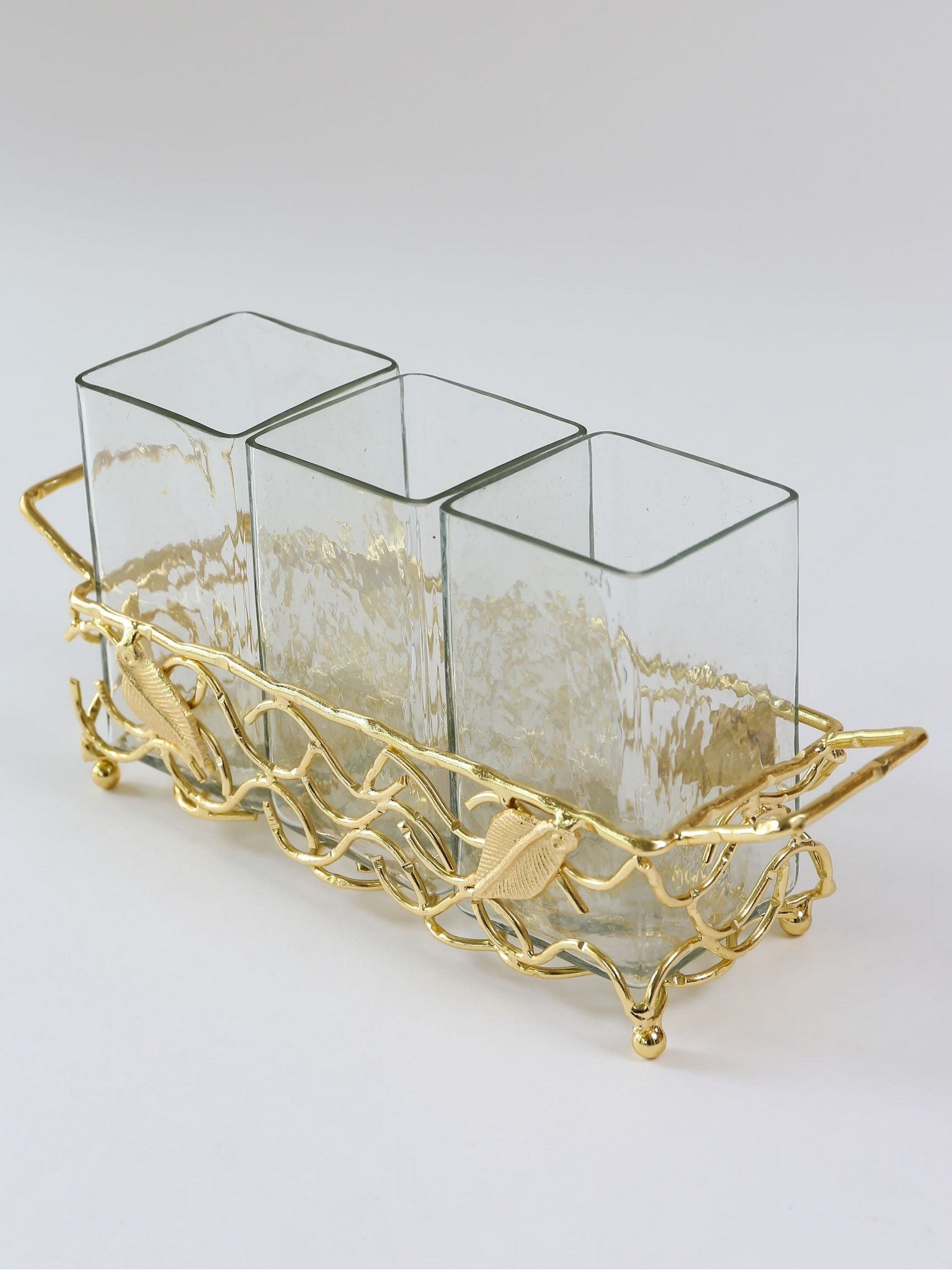 Hammered Glass Silverware Holder w/ Gold Leaf Detail-Inspire Me! Home Decor