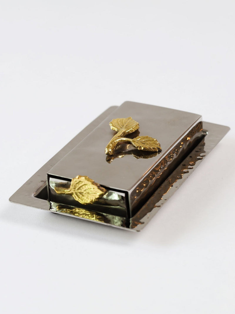 Silver Match Holder with Gold Detailing-Inspire Me! Home Decor