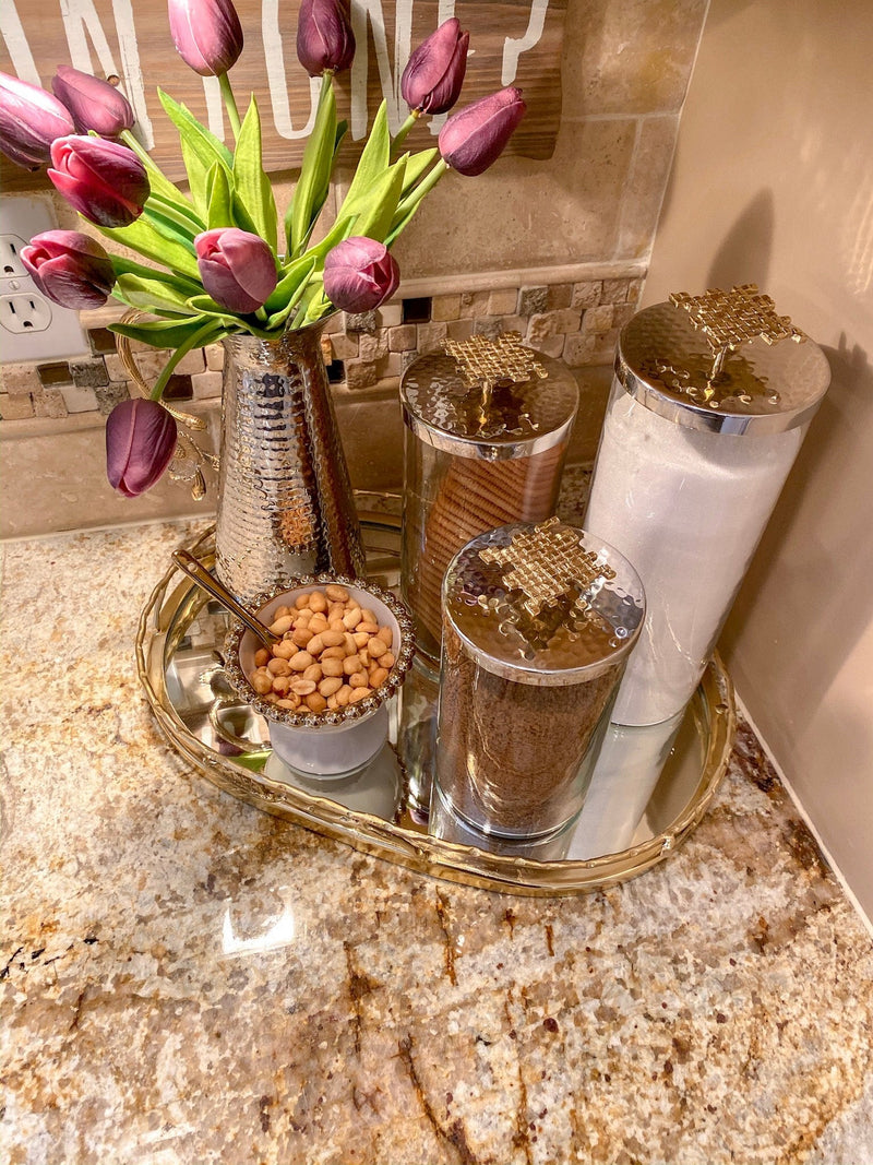 (3 Sizes) Hammered Lid Glass Canister-Inspire Me! Home Decor