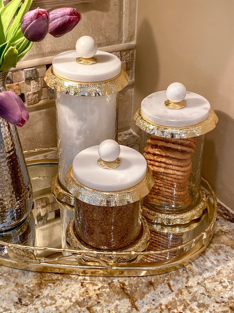 Marble & Gold Hammered Canisters-Inspire Me! Home Decor