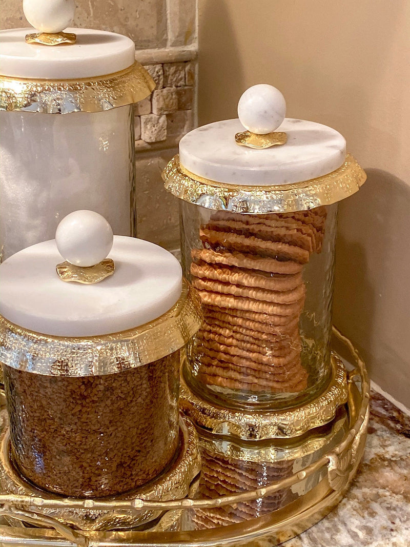 Marble & Gold Hammered Canisters-Inspire Me! Home Decor