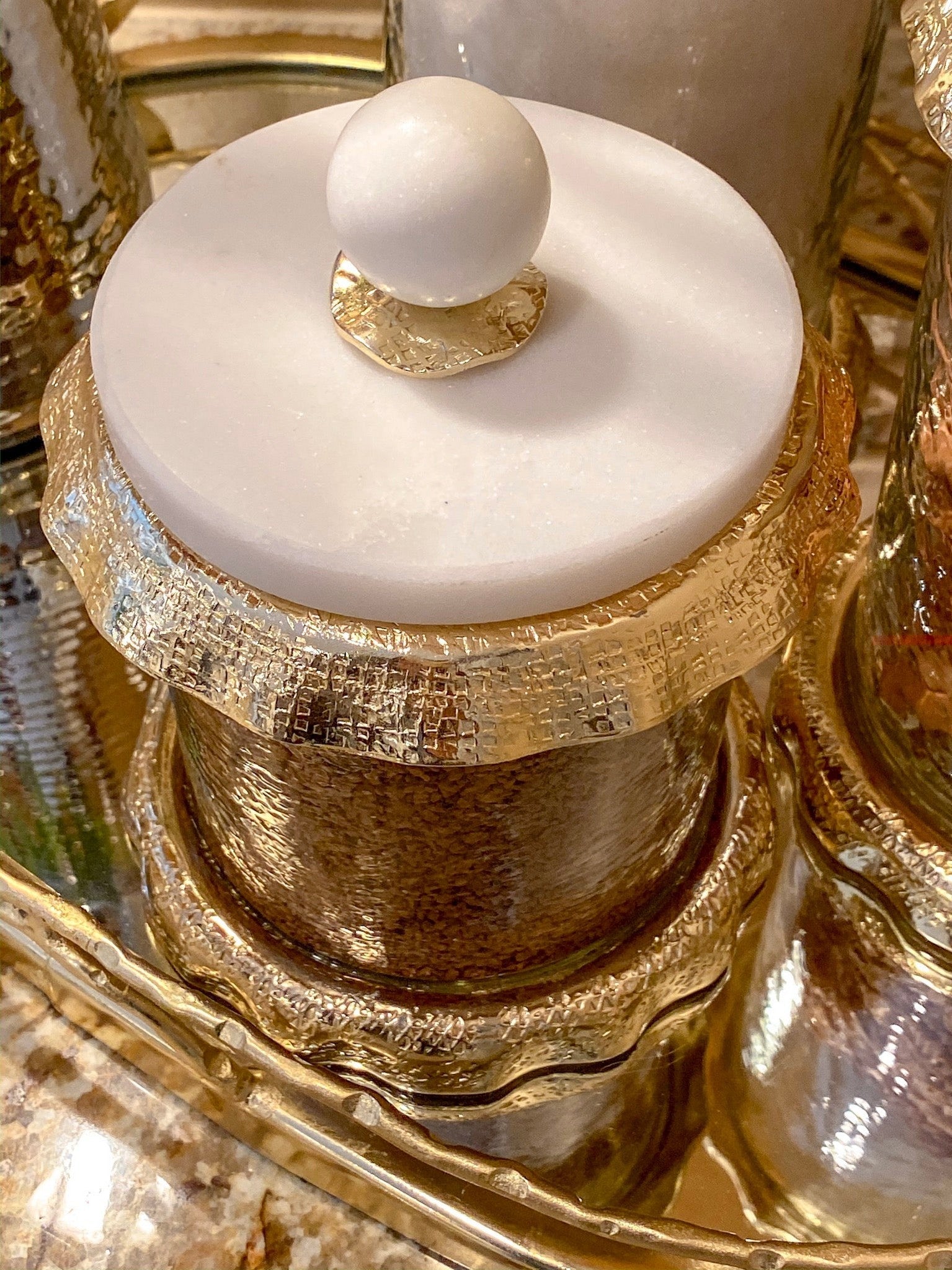 Marble & Gold Hammered Canisters-Inspire Me! Home Decor