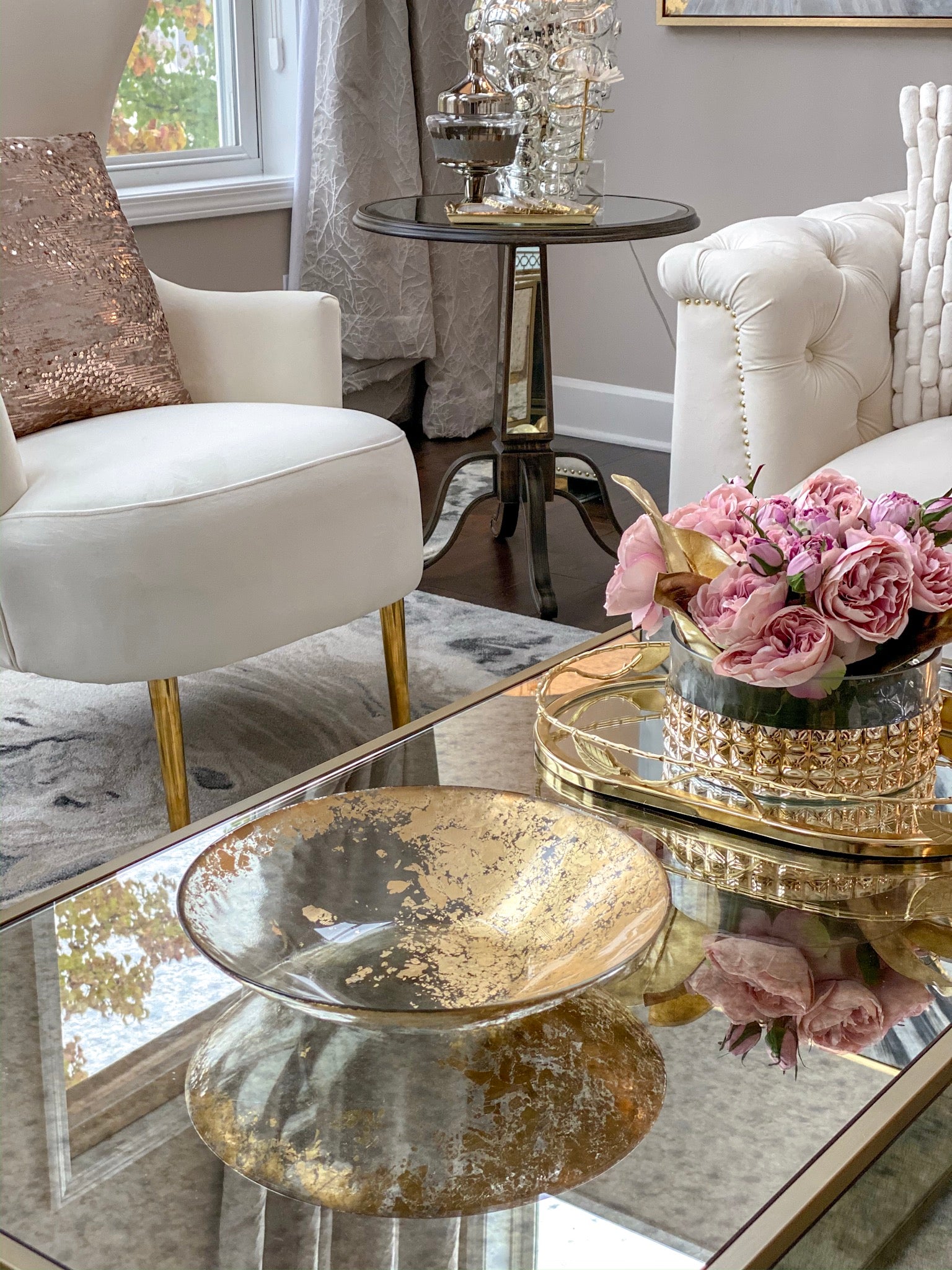 Gold Embellished Smoked Glass Bowl