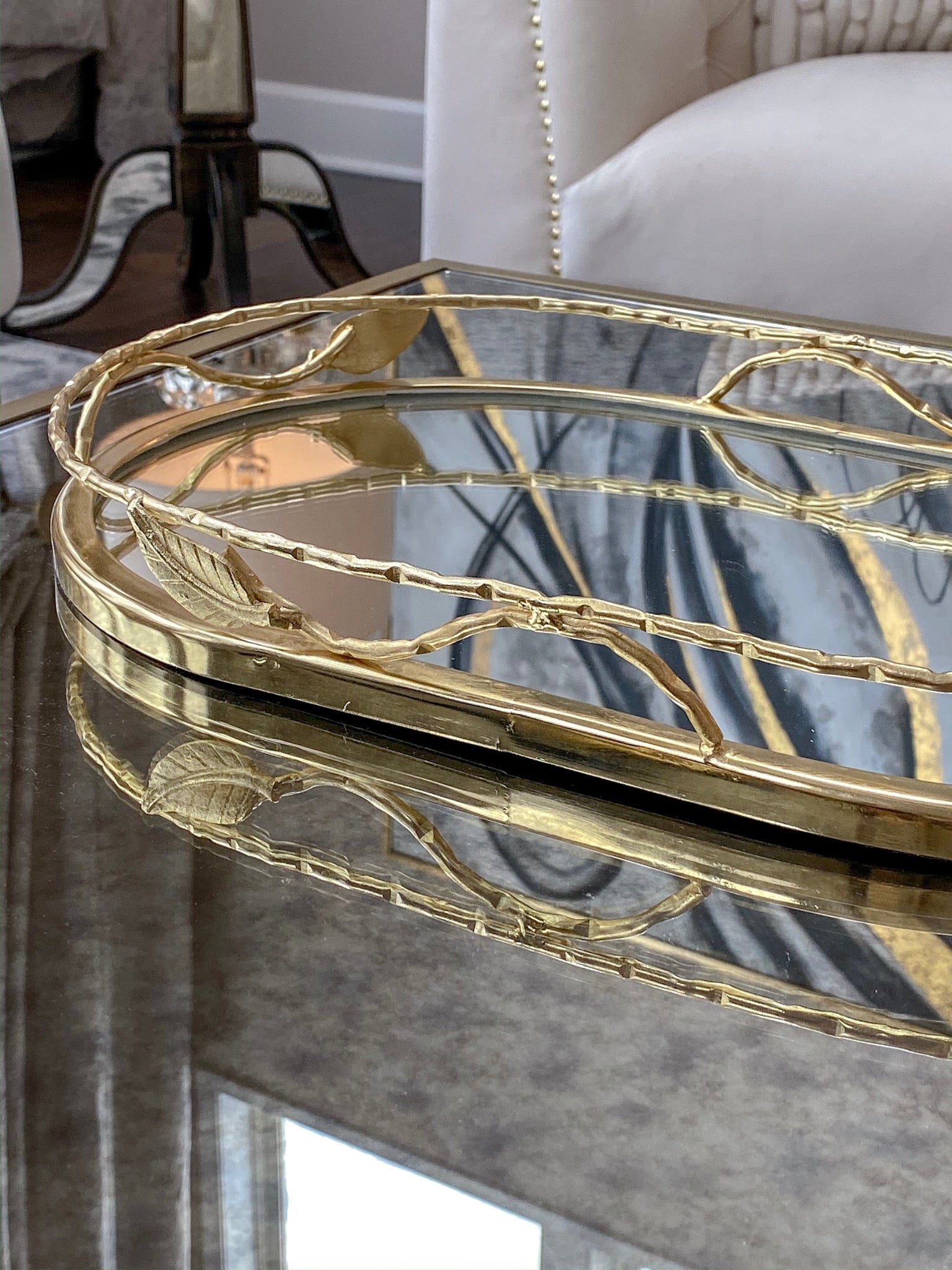 Mirrored Leaf Tray-Inspire Me! Home Decor