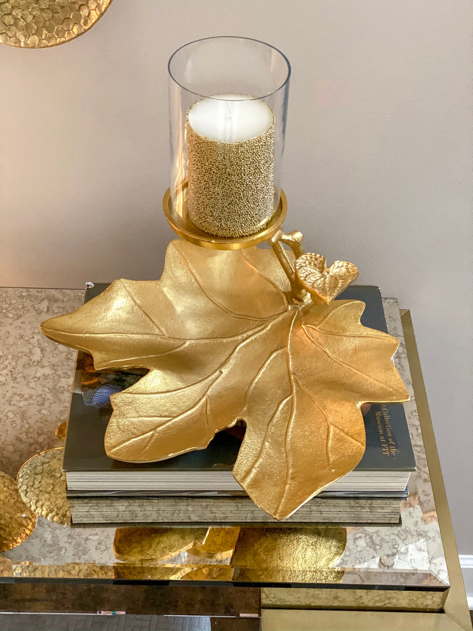 Gold Leaf Tray w/ Candle Holder-Inspire Me! Home Decor