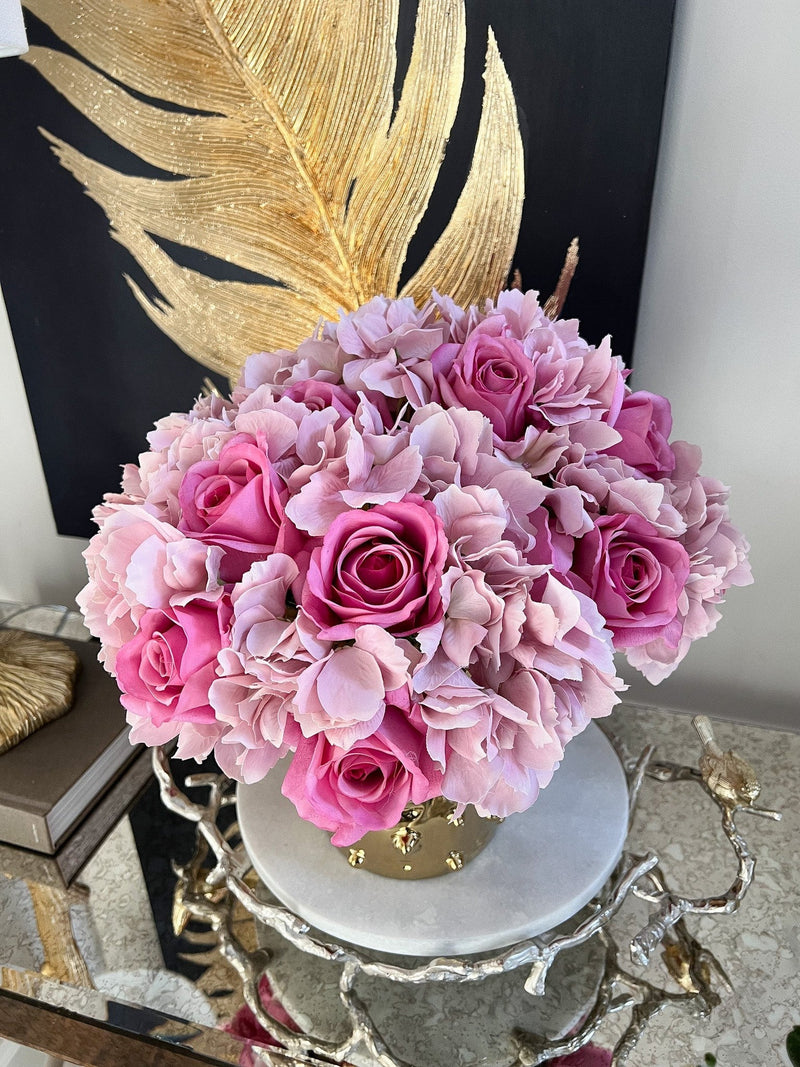 13" Real Touch Pink Rose & Hydrangea Bundle