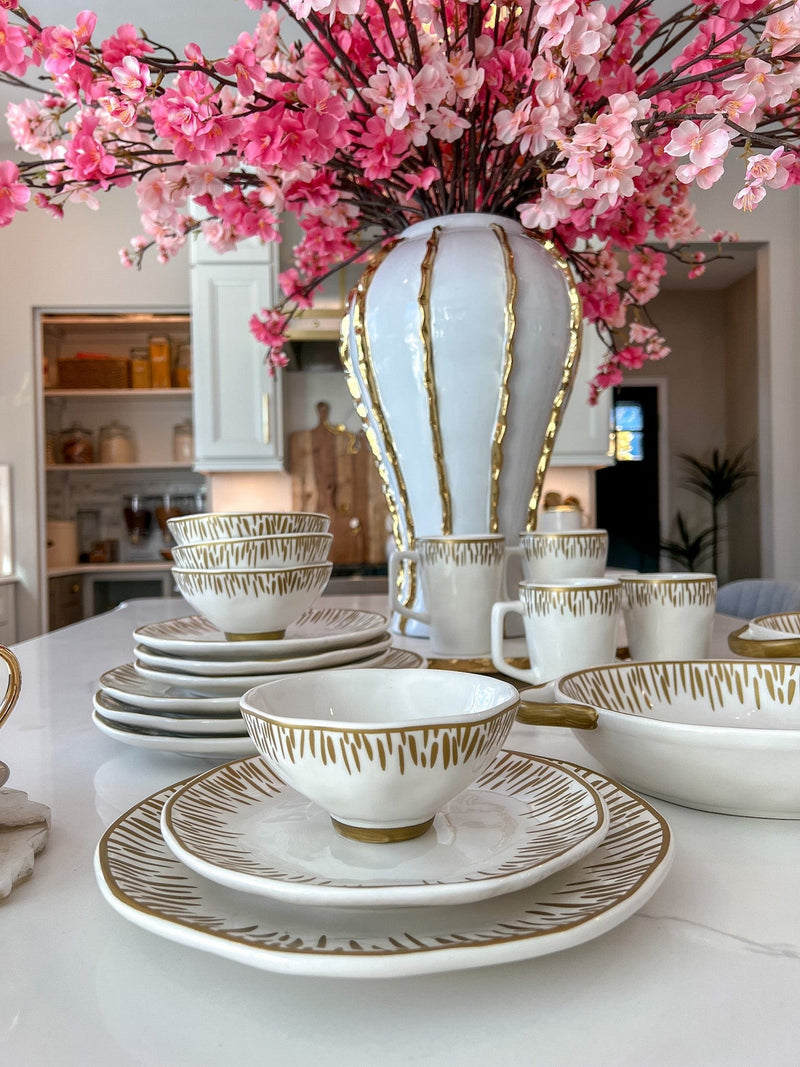 Set of 4 White Bowls with Ornate Gold Trim