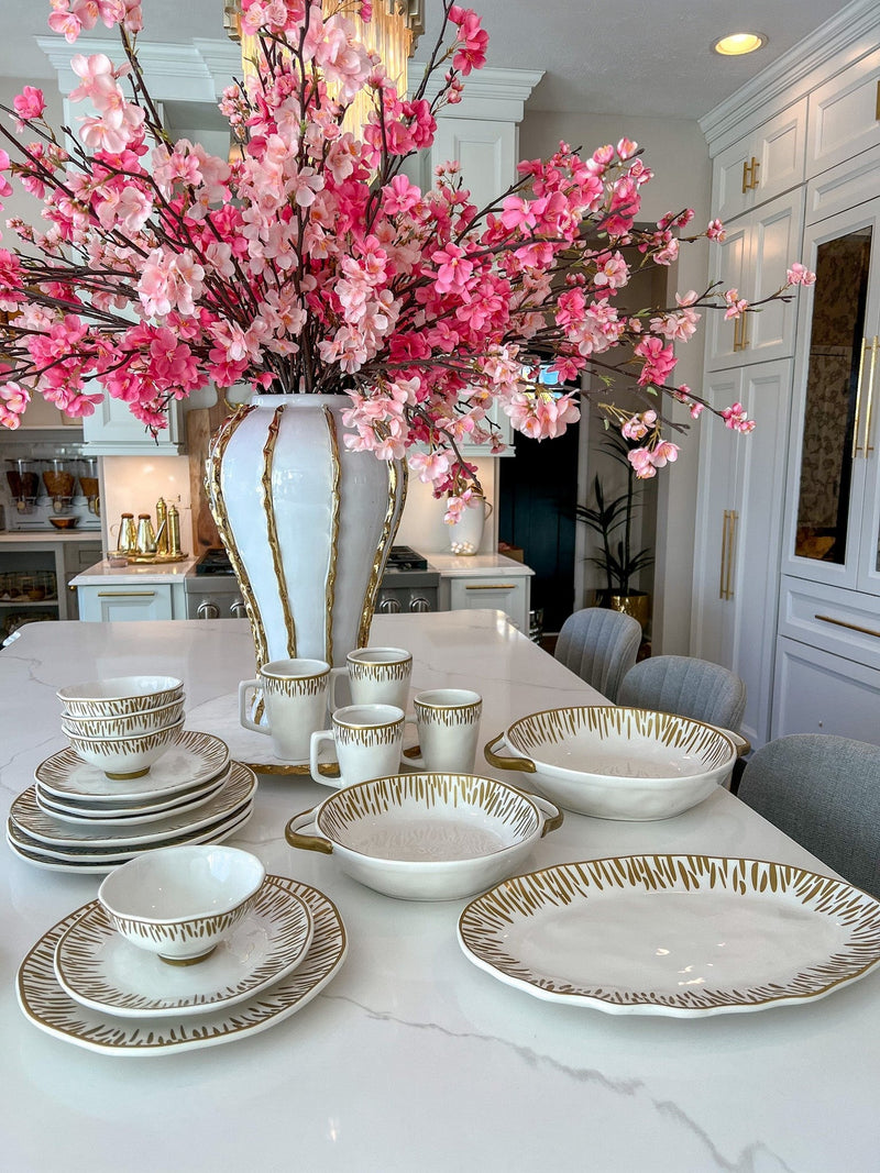 Set of 4 White Dinner Plates with Ornate Gold Trim