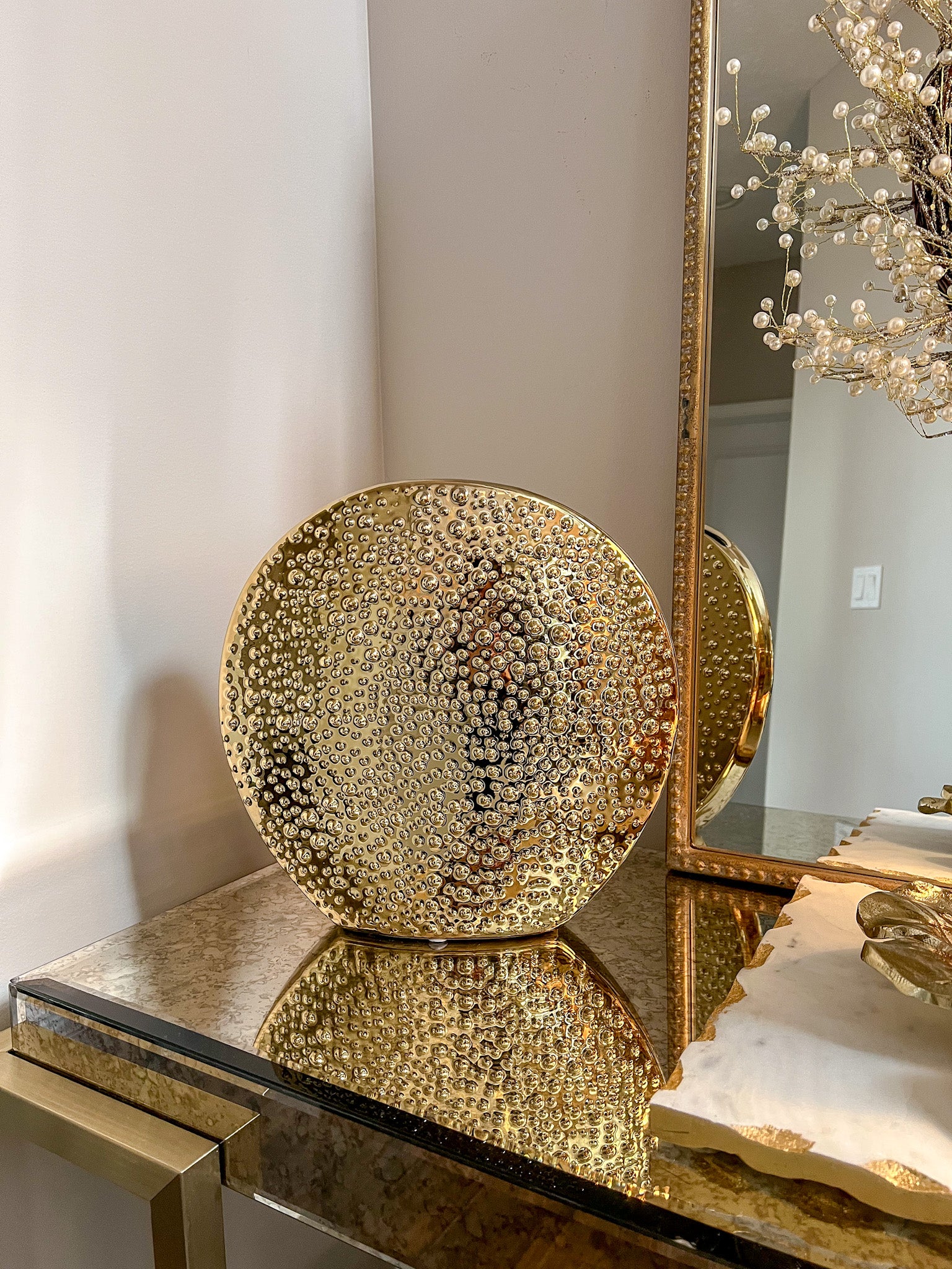 Studded Gold Round Vase-Inspire Me! Home Decor