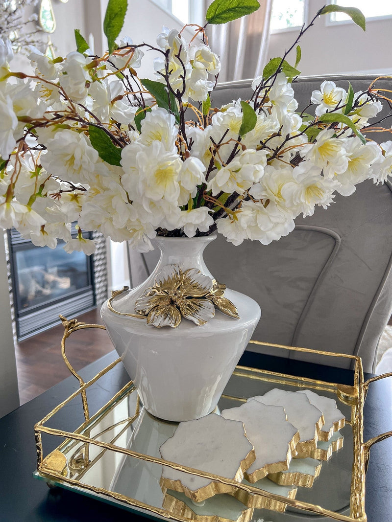 White Ceramic Vase with Stunning Gold & White Floral Detail