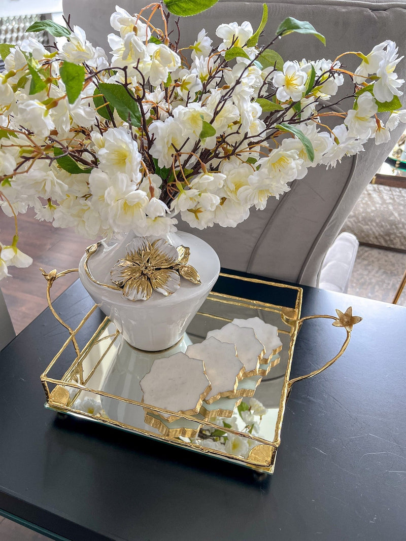 White Ceramic Vase with Stunning Gold & White Floral Detail