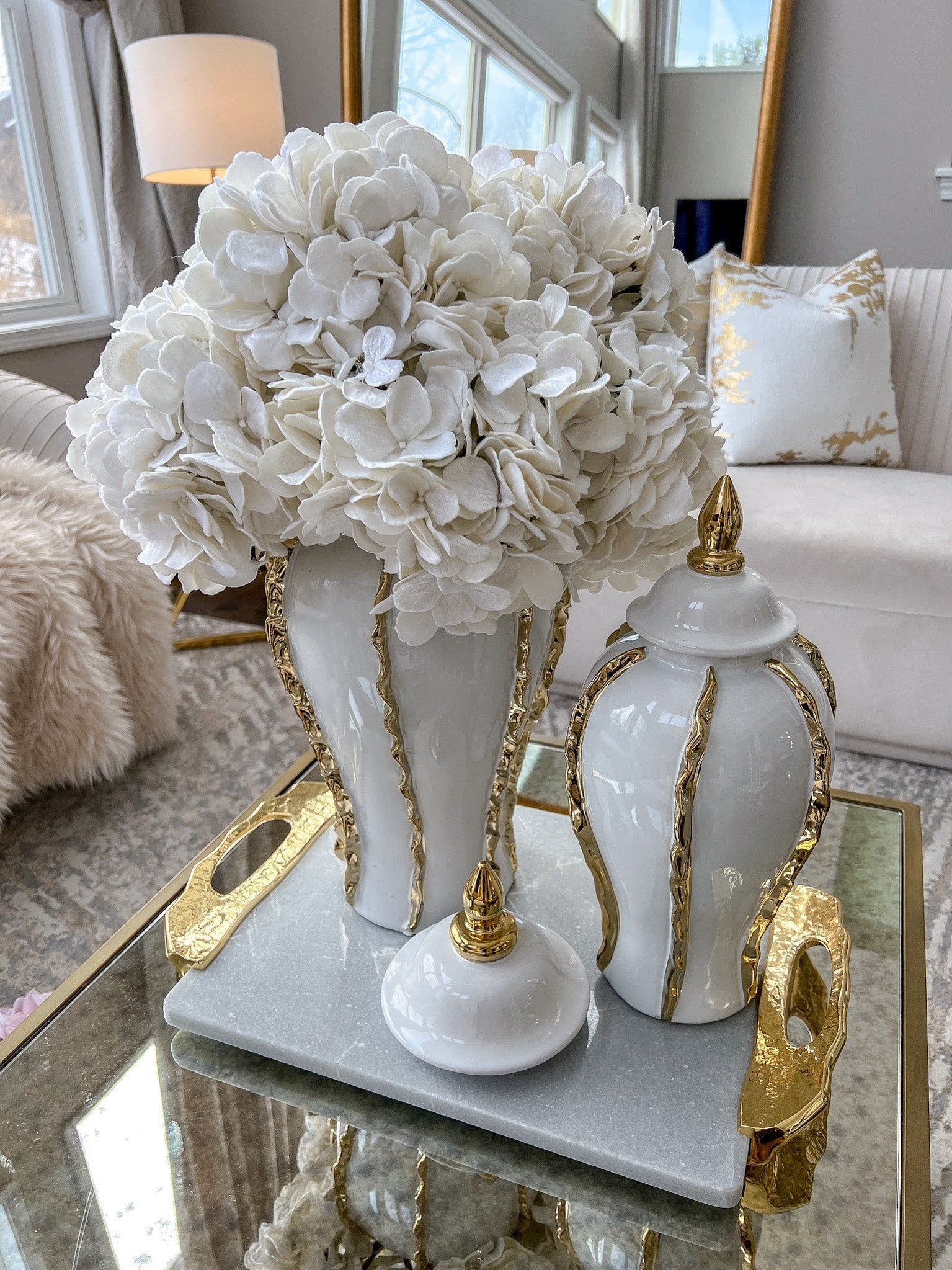 White Ginger Jar with Gold Details (3 Sizes)